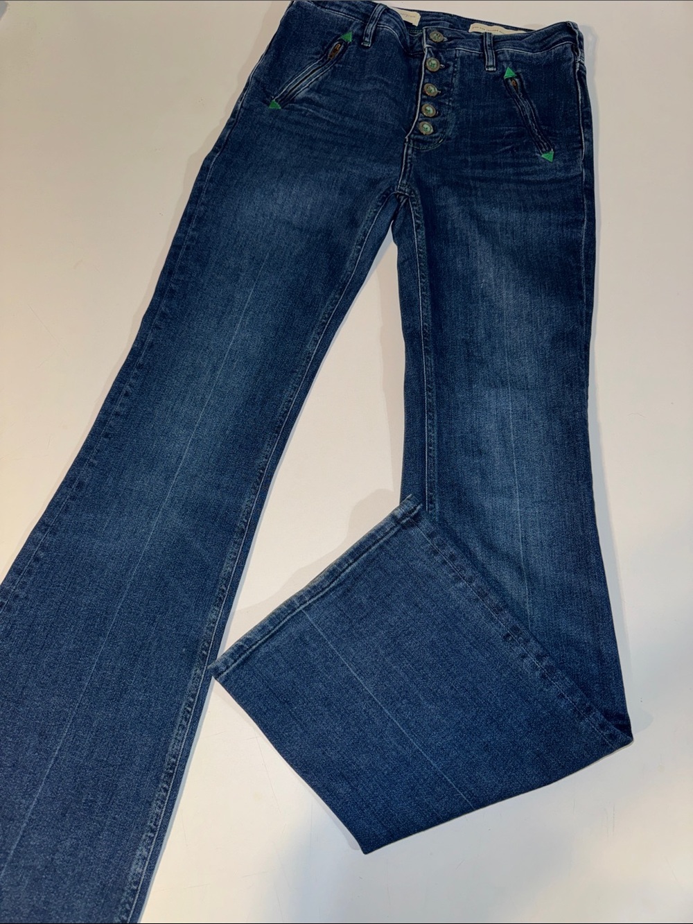 Pilcro and the Letterpress Dark Blue High Rise Button Fly Flared Jeans size 27
